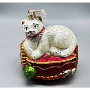Christopher Radko Persian Cat On Bed w/Yarn Christmas Ornament (With Tag No Box)